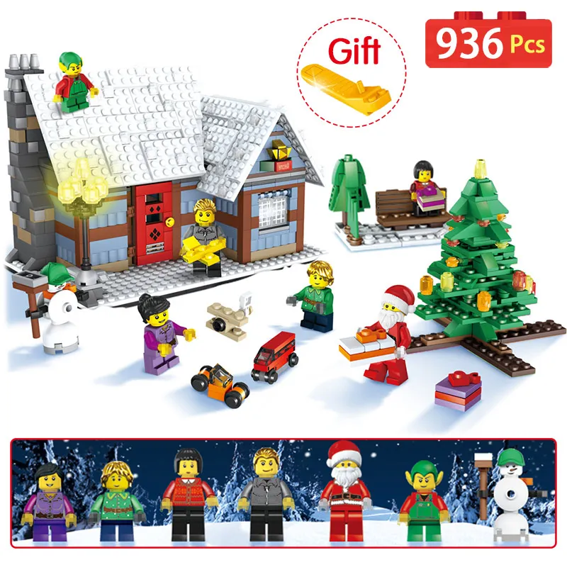 

936Pcs Creator Santa Reindeer Building Bricks Compatible LegoINGLY CHRISTMAS Modular Series Winter Village Blocks Toys For child