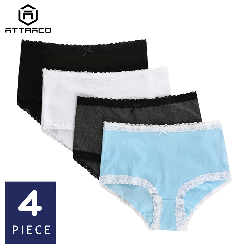 

ATTRACO Women's Underwear String Pantie Tanga Thong Briefs Cotton Crotch Lace Edge 4 Pack Mid Waist Stretch Cueca Calcinha Sale
