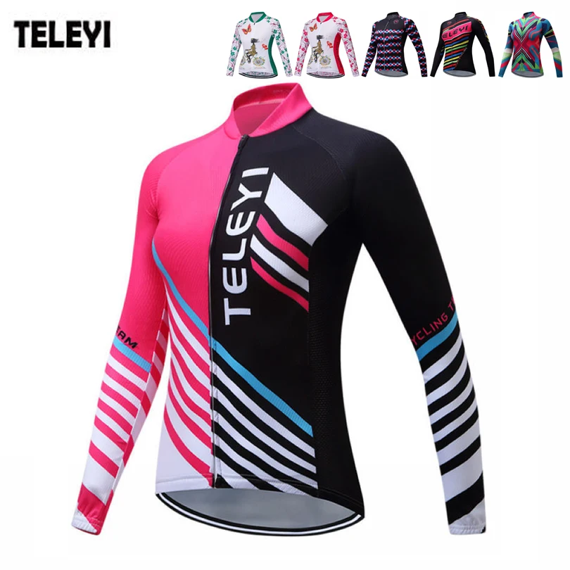 TELEYI فريق إمرأة في الهواء الطلق الرياضة روبا Ciclismo الدراجة الدراجات جيرسي قمم دراجة الرياضية طويلة الأكمام تجهيزات الملابس سترة