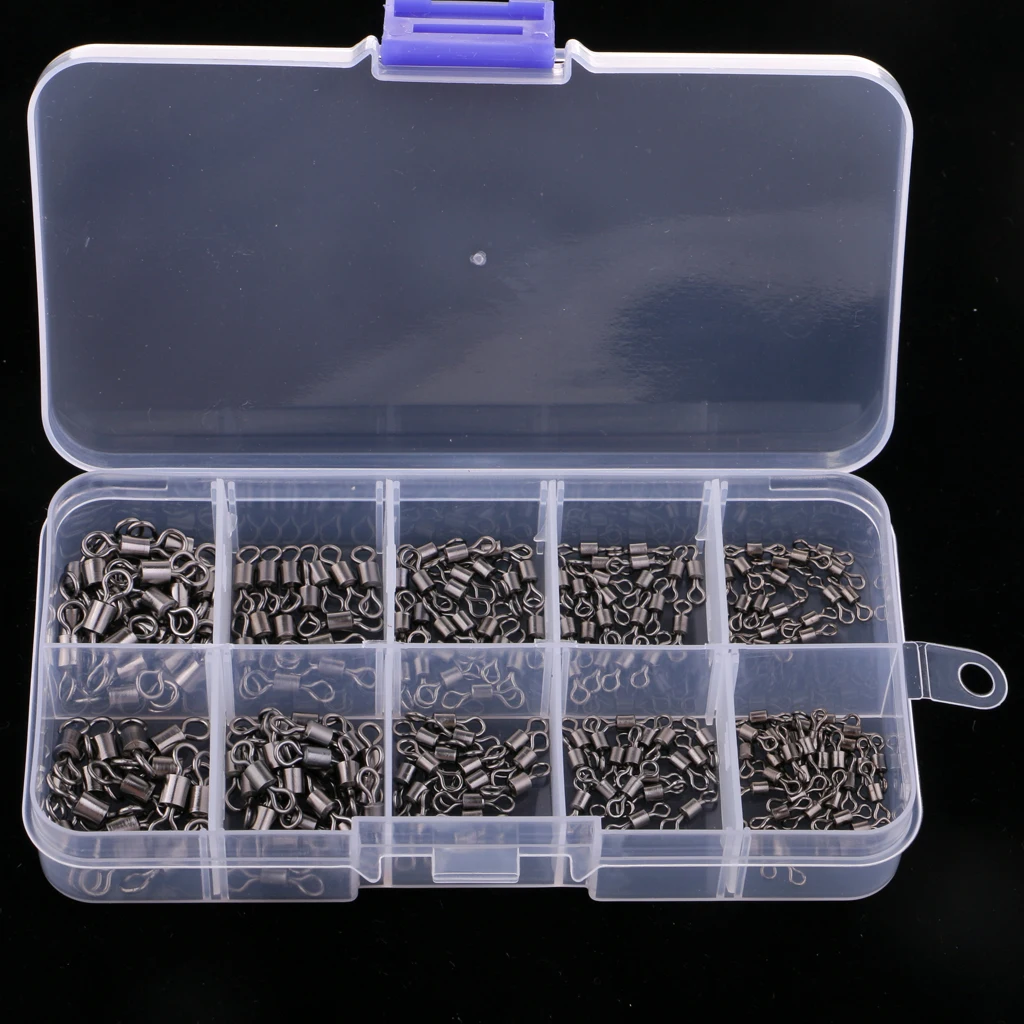 

210Pcs 2# 4# 6# 7# 8# Stainless Steel Assorted Sizes Fishing Rolling Barrel Swivels Solid Rings Flexible Rotation Lure Connector