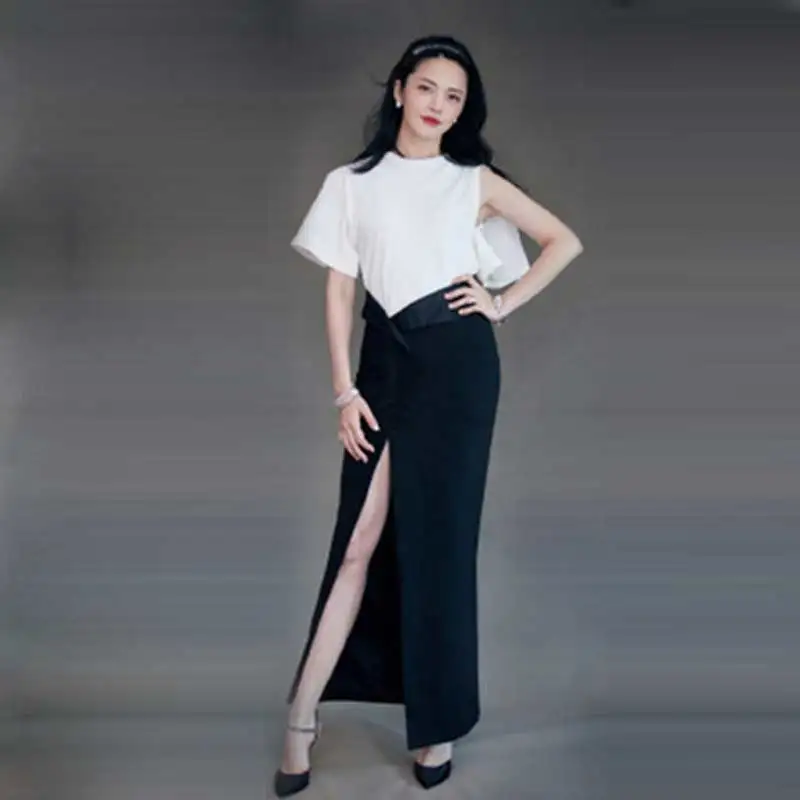 

Women Skirt 2019 Summer Comfortable T Shirt+Skirts Suits Tight Black Women Fashion Clothing 2 Piece Set Formal Office Wear