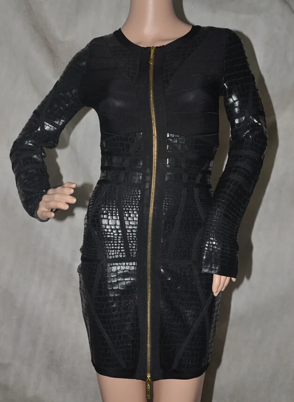 Célébrité Hl Robes Dropship Avant De Foil Robe Gros Imprimer En Zipper Noir Manches Métallique Moulante À Bandage Longues cWw6wvRqSC