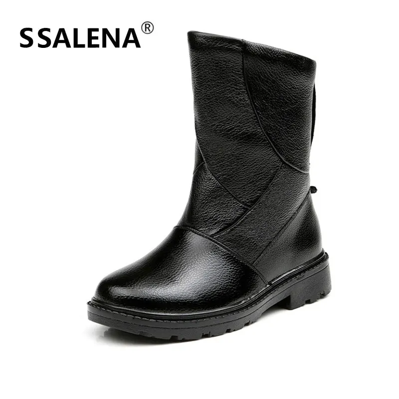 Goede Mannen Winter Waterdichte Lederen Laarzen Mannelijke Anti Slip Winter Warm Bont Pluche Laarzen Mannen Antislip Mid Kalf laarzen AA52220