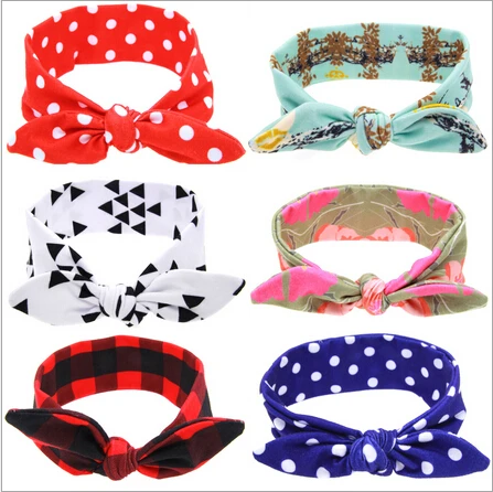 

2016 New 10pcs/lot Baby Grils Rabbit Ear Knot Headband Kids Infant Turban Knotted Tie Dots Hair Accessories Children Headwear