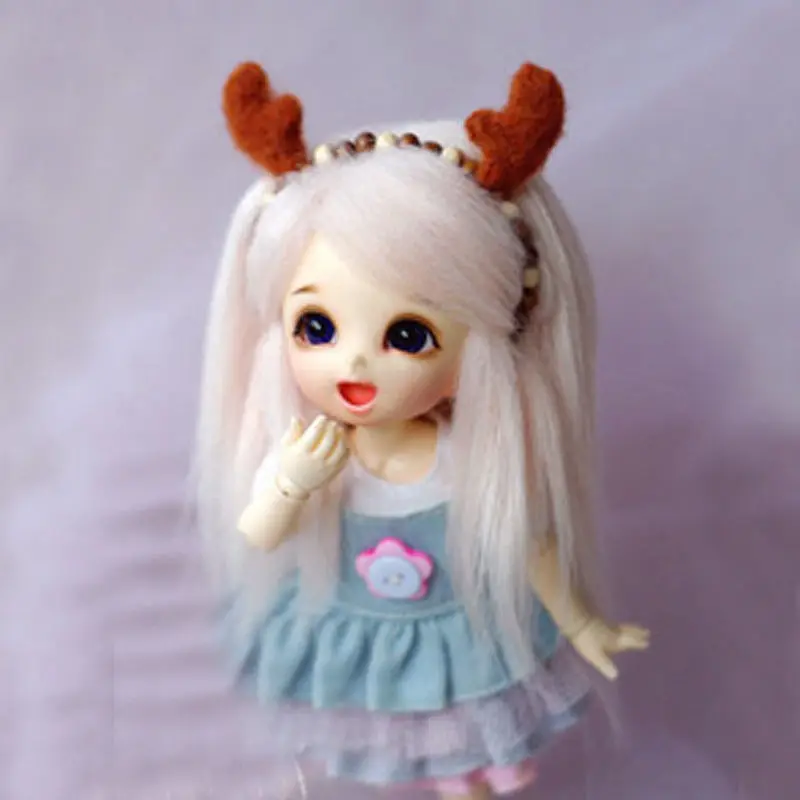 [Wamami] серый розовый длинный шерстяной парик для 1/8 Pukifee Ae Lati BJD Dollfie 14 см|wool wig|pukifee