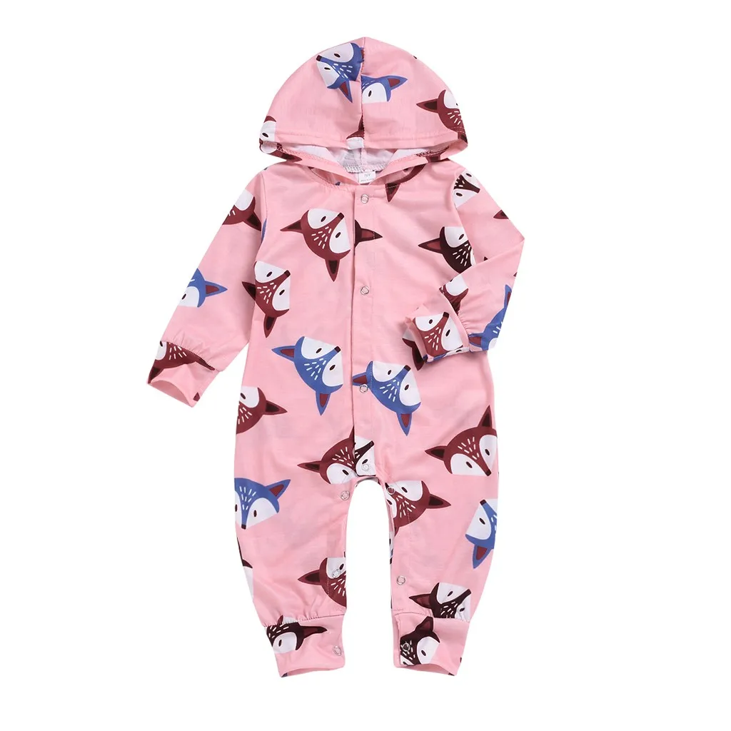 

Cute Fox Newborn Infant Baby Boy Girl Kid Animal Hooded Romper Zipper Cartoon Patchwork Jumpsuit Clothes Outfit For 3-18M