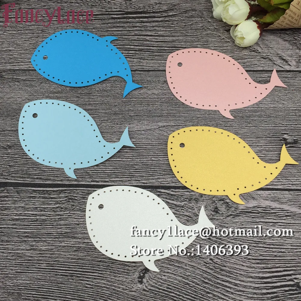 60pcs Laser Cut Whale Fishes Pearl Paper Card Hang Tag Gift Card