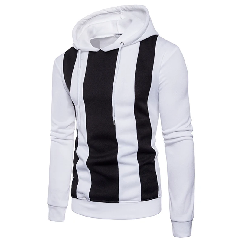 

Black&White Striped Hoodies Men 2019 Autumn Hooded Sweatshirt Men's Fashion Winter Warm Pullover Patchwork Sports Sweatshirts
