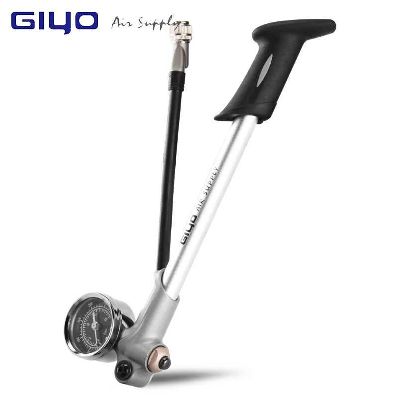 GIYO насос 300psi высокого давления велосипед воздушный насос для вилки и задней подвески велосипедный насос горный велосипед насос с манометром - Цвет: Silver