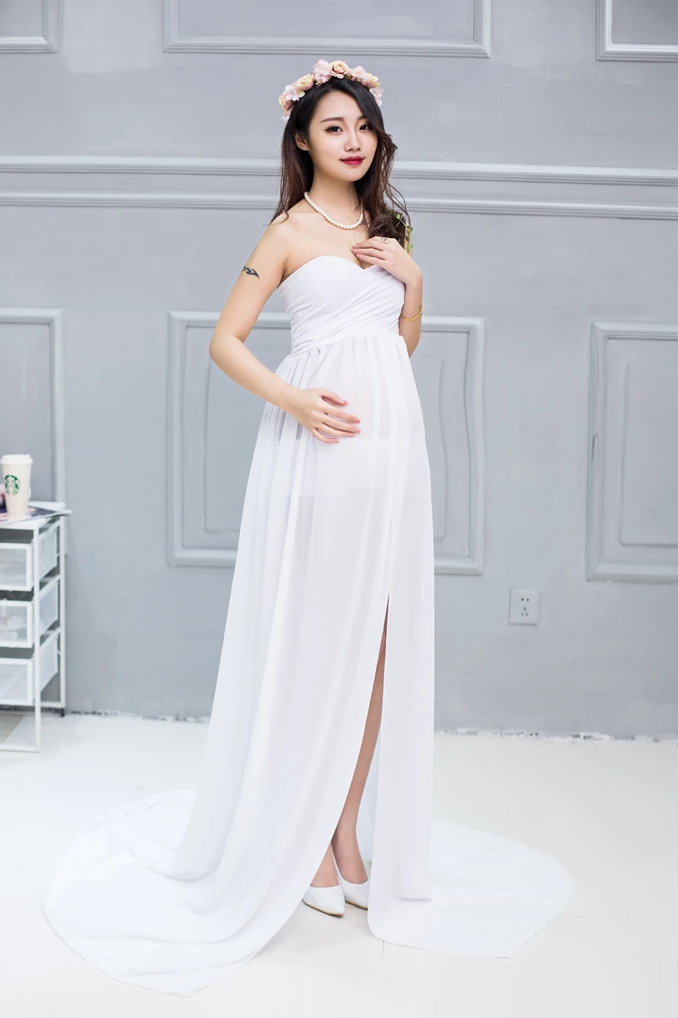 Сексуальное шифоновое, для будущих мам Платье для фотосессии Разделение спереди необычные для беременных женщин; Одежда для беременных Подставки для фотографий платье для беременных