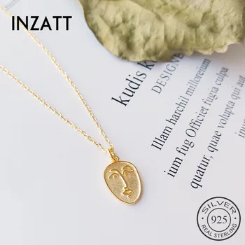 

INZATT Real 925 Sterling Silver Abstract Face Design Pendant Necklace For Fashion Women Gold Color Fine Jewelry