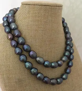 

gorgeous 12-13mm Tahitian baroque black green pearl necklace 18"
