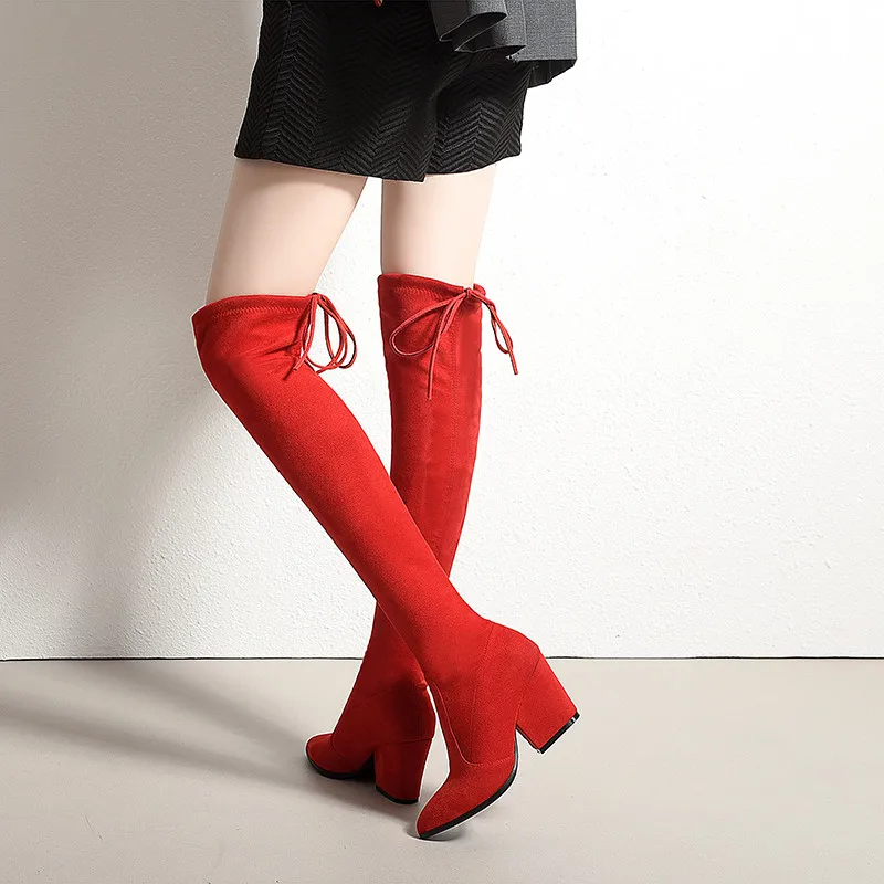 ASUMER/размеры 34-43, модная обувь женские сапоги до бедра с острым носком женские замшевые сапоги выше колена на высоком каблуке для выпускного вечера