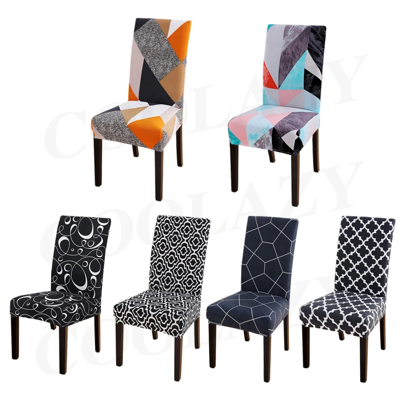 

Geometric Wedding Chair Covers Spandex Stretch Dining Banquet Slipcover Chair Cover Party Decor Dining Room Seat Cover Washable
