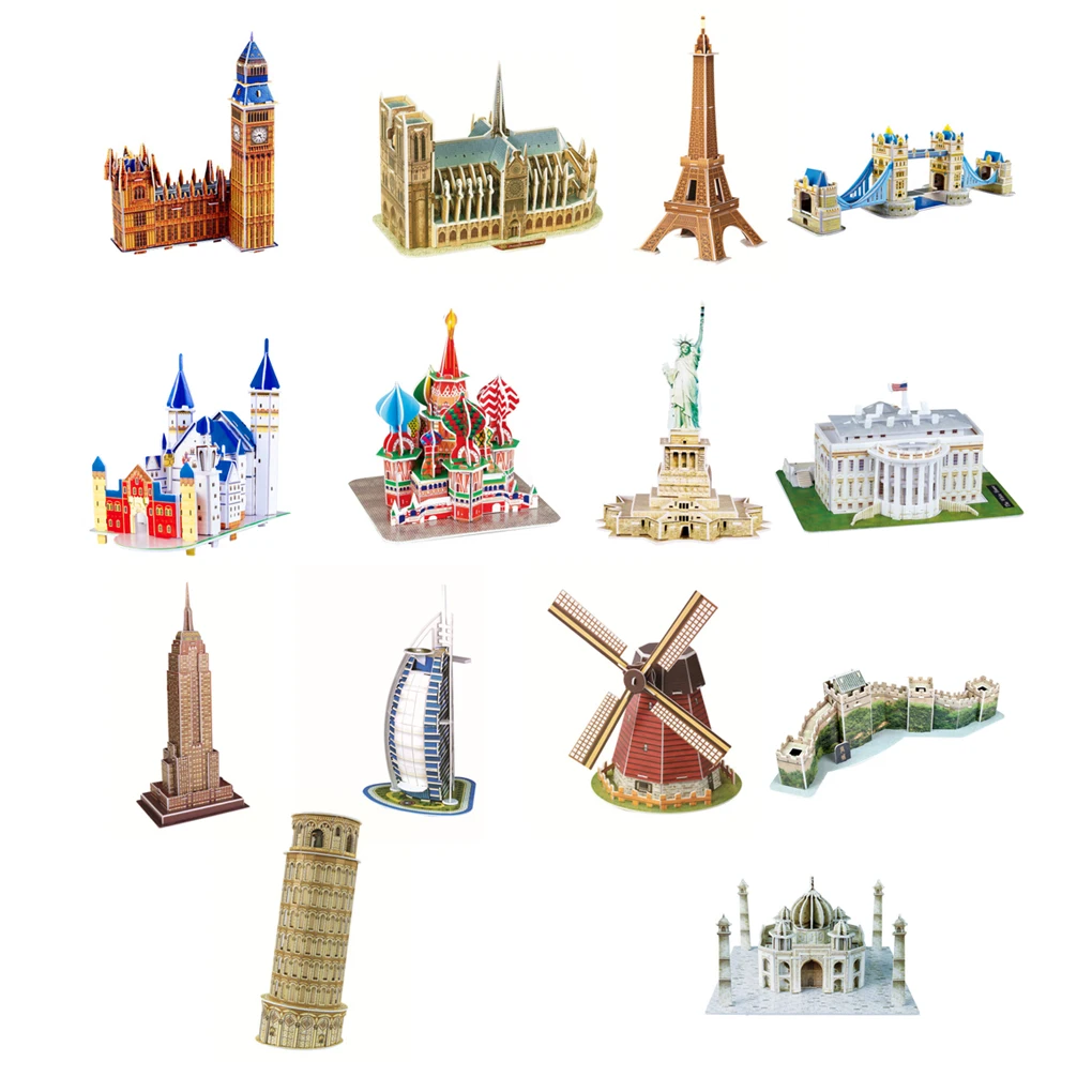 

World Famous Building DIY 3D Puzzle Paper Dimensional Model Assembled Children Educational Games Toys Kids Toys