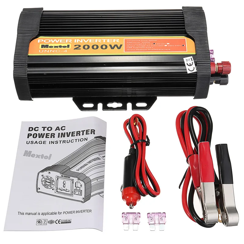 

Solar Power USB Inverter Voltage Transformer 2000W 12V DC To 220V AC Sine Wave Portable Auto Car Power Charger Converter Adapter