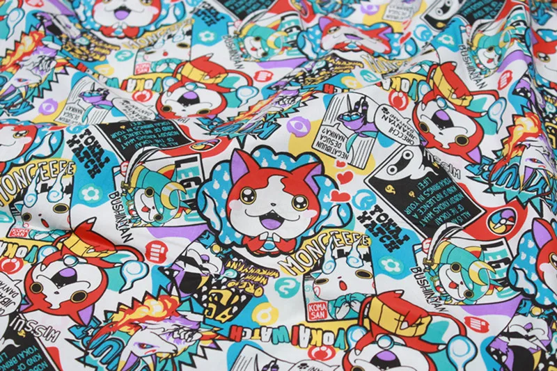 1 м хлопок плотная ткань с японским с мультяшным монстром часы принты, ручной DIY Лоскутная одежда платье ткань CR-580