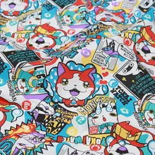 1 м хлопок плотная ткань с японским с мультяшным монстром часы принты, ручной DIY Лоскутная одежда платье ткань CR-580