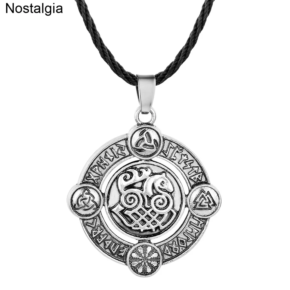 Ностальгия норвежский викинг Sleipnir лошадь Odin Рог Triquetra Valknut шлем Awe Старший ФУТАРК