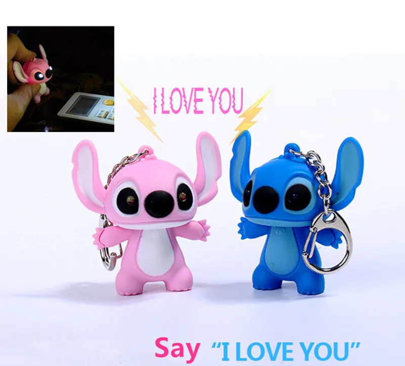

Lilo stitch LED Flashlight Keychain with Sound,Say I love you Funny cute key rings Children toys gift,Valentine gift bag pandent