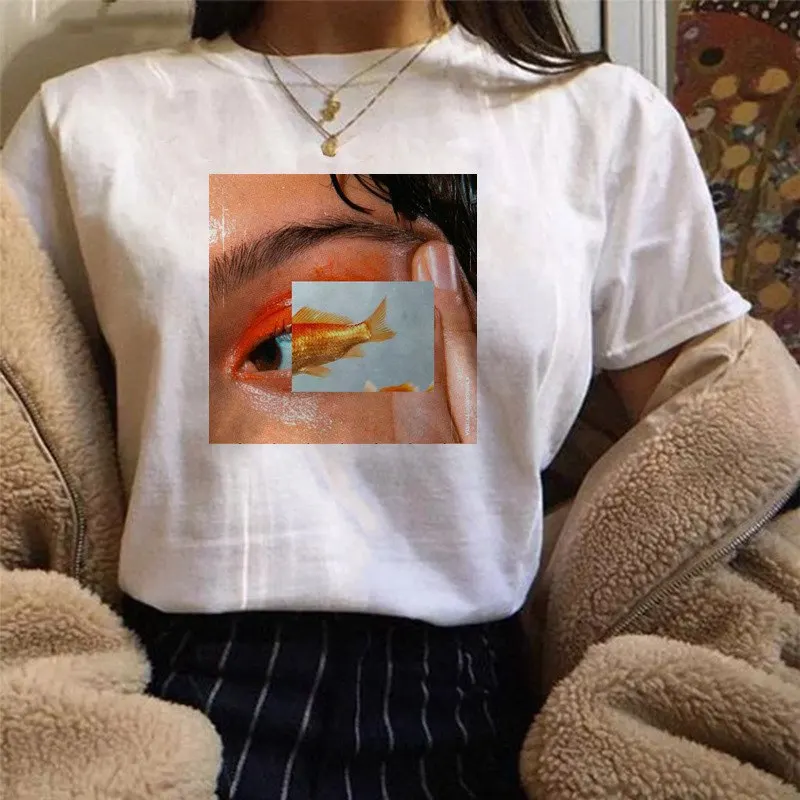

2019 New Women shirt Personality Googly Eyes O-Neck Tops Tee Summer Female T shirt Short Sleeve Women Clothing T shirt