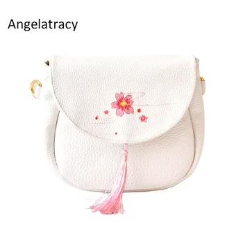 

2018 Angelatracy New Arrival Flower Fruits Cherry Blossom Japan Style Tassel PU Lady Women's Shoulder Saddle Flap Crossbody BAG