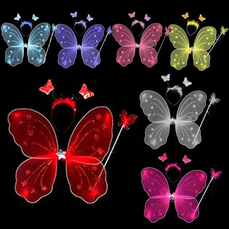 

Newly 3 Pcs/ Set Kids Children Costume Cosplay Angel Wings Magic Wand Prop Girls Butterfly Fairy Wings Costume TE889