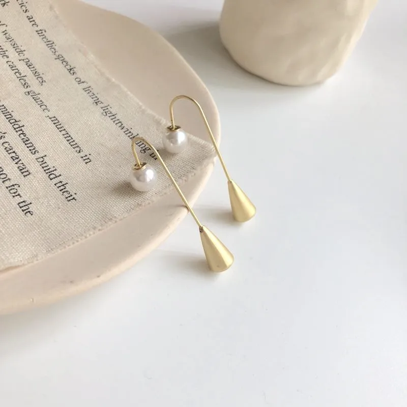 

Simple Matte Gold Color Bohemian Drop Earrings Imitaion Pearls Korean Earrings