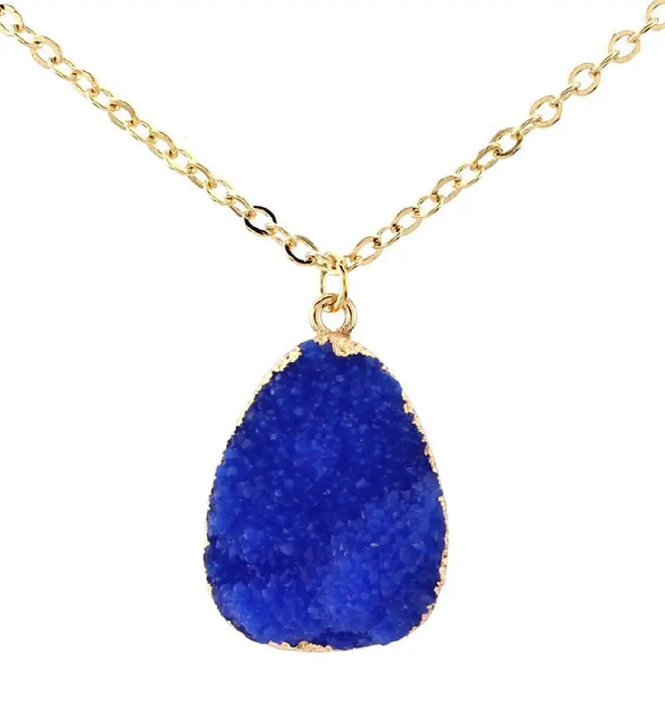 XIUFEN Colorful Irregular Shape Crystal Natural Stone Pendant Necklace Women Druzy Chain Accessories | Украшения и аксессуары