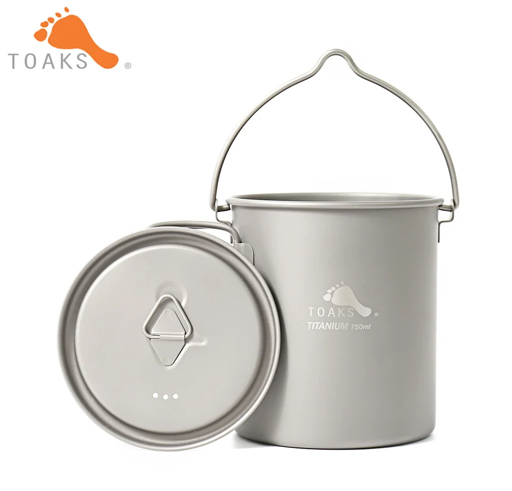TOAKS POT-750-BH olla de titanio al aire libre Camping colgar utensilios de cocina con mango de la fianza fácil de llevar 750 ml 110g