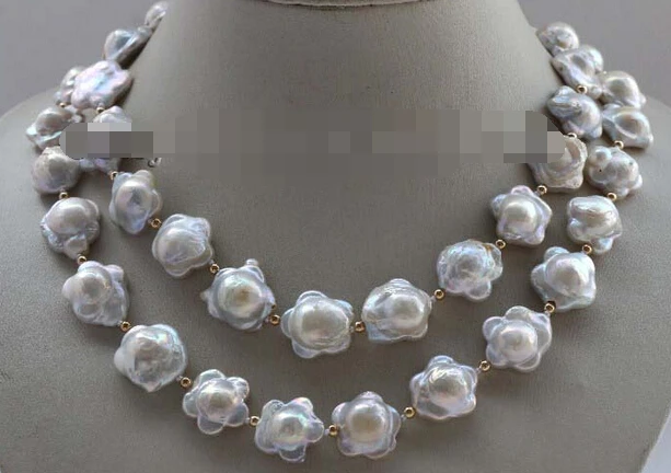 

N2369 36" Genuine Natural 16mm White Flower Reborn keshi Pearl Necklace 14k NEW