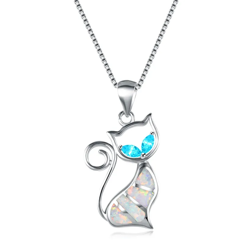 Boho женщины дамы кошка подвески глаза ожерелье s синий камень огненный опал колье ожерелье s Мода Желтое золото заполненное ожерелье в виде животного - Окраска металла: 05