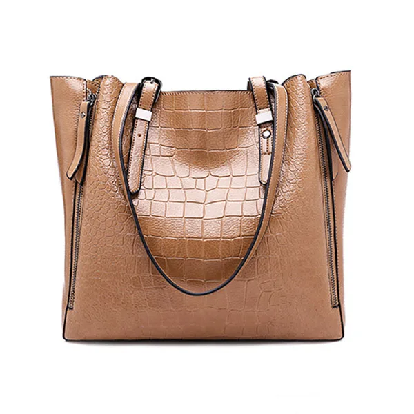Большая вместительная кожаная сумка через плечо для женщин большая Повседневная брендовая дизайнерская женская сумка дамская ручная сумка bolsa feminina - Цвет: Khaki Large Bag