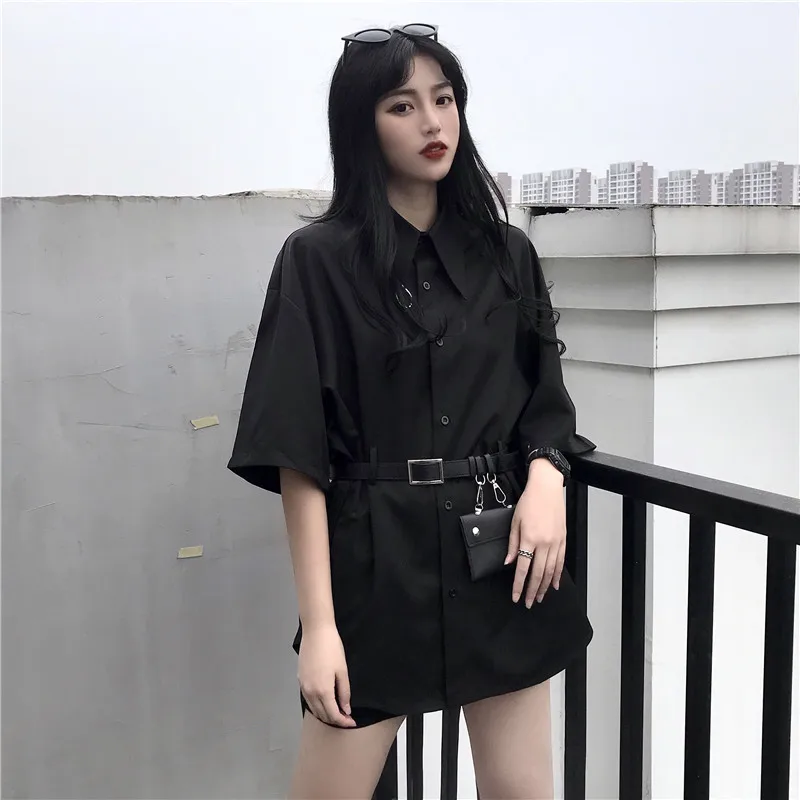 Mihoshop Ulzzang Корейская женская модная одежда крутая панк уличная Harajuku рубашка с