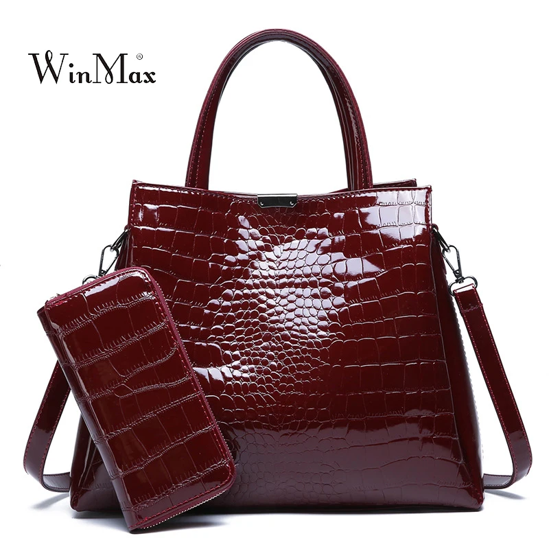 

2019 New Patent Leather Handbag Women Shoulder Bag Big Capacity Lady Office Bag Handbags Purse Crocodile Crossbody Bag Bolsas