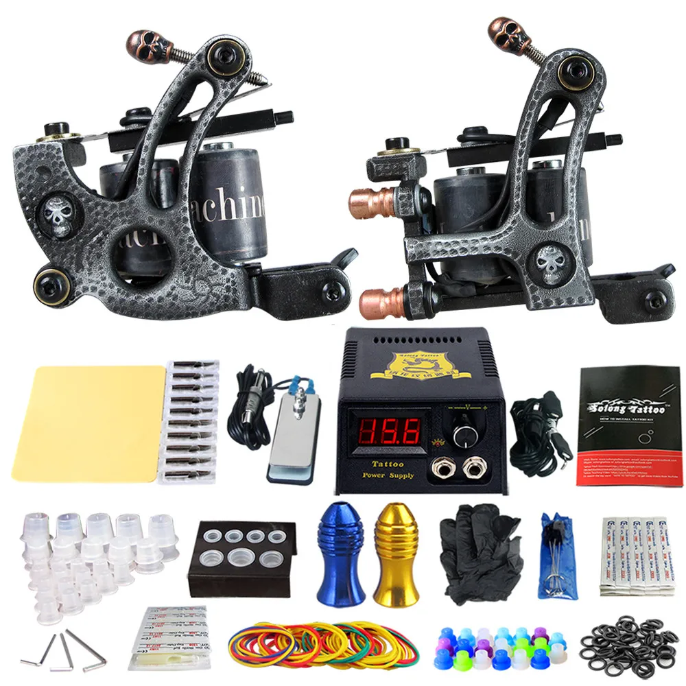

Solong tatoo machine gun Kits Tattoo Machine Set Power Supply Foot Pedal Needles Grips Body Arts Tattoo Supplies TK202-27