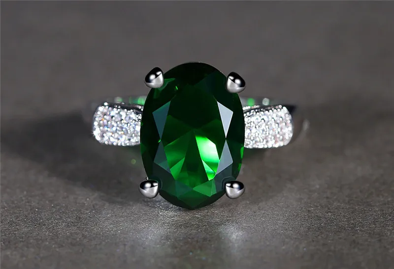 Elegant Large Green Emerald Zircon Ladies Rings Female Antique Silver Color Ring Jewelry Rings Woman Girl Accessories Gifts R412 (6)