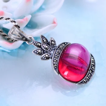 

MetJakt Natural Corundum Vintage Pendants with Zircon Solid 925 Sterling Silver Pendant for Necklace for Women's Luxury Jewelry