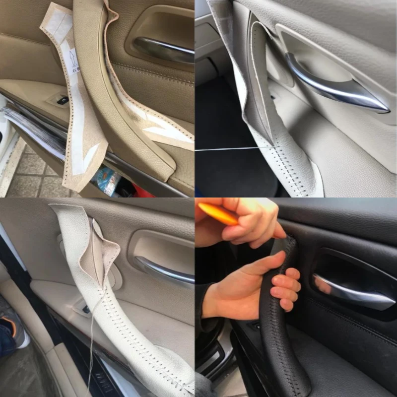 Car Interior Door Handle Cover Hand Sewing Micro Leather Door Panel Handle Pull Trim Cover For BMW 3 Series E90 E91 325 330 318