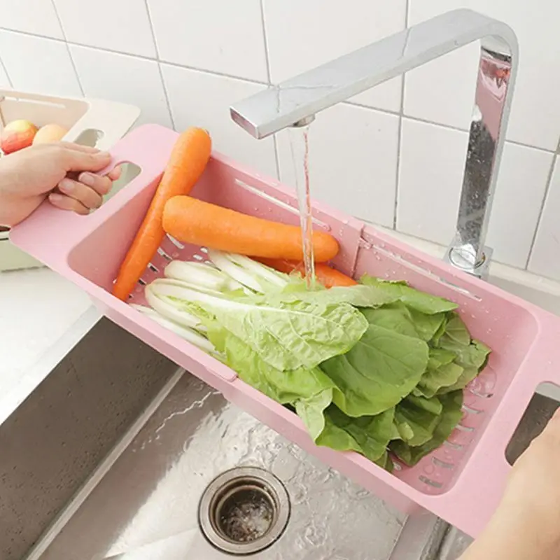 

Adjustable Sink Water filtration Rack Kitchen Organizer Plastic Sink Drain Basket Vegetable Fruit Holder Storage Rack