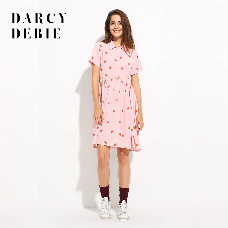 Darcydebie Fahsion женское платье с принтом клубники Kawaii розовый Vestidos Мини платья