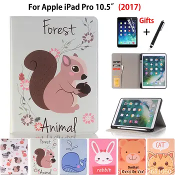 

Case For Apple iPad pro 10.5'' 2017 A1701 A1709 Cover Funda with Pencil Holder Silicone Cartoon Animal Pattern Capa +Film+Pen