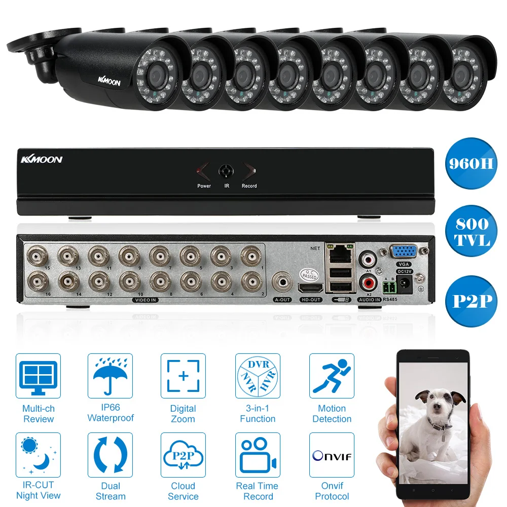 

KKMOON Surveillance Security Camera System CCTV Kit 16CH 960H D1 DVR Recorder 8pcs 800TVL IR Outdoor Weatherproof CCTV Camera