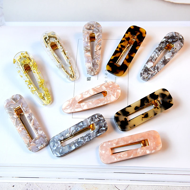 

1Pcs Women Girls Acrylic Hollow Water Drop Rectangle Speckle Hair Clips Tin Foil Barrettes Hairpins Headbands Hair Accessories