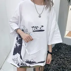 Harajuku короткий рукав футболки женские с рисунком волны печатные свободные футболки новые модные летние повседневные женские футболки