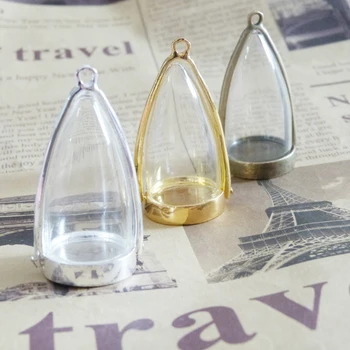 

30set bullet shape clear glass bottle &23x53mm frame pendant cabochon tray for diy glass necklace silver & gold & bronze option