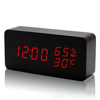 

Digital Wood Alarm Clock LED Display Voice Control Time Date Temperature Display HSJ-19
