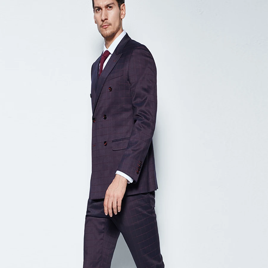 Plaid Men's Business Suit Men Suits for Wedding Groom Suit Blazer Men Ternos Masculino Slim Fit 2 Pieces (Jacket+Pants) Best Men