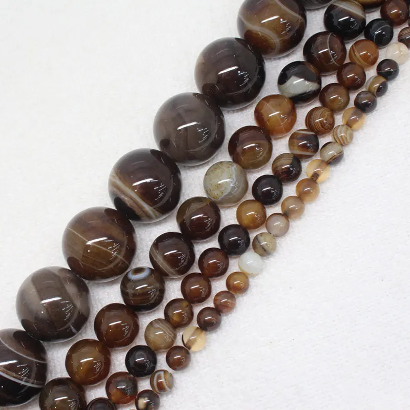 

Mini.order is $7! 6,8,12mm Deep Persian Coffee Stripe Agates Onyx Round DIY Spacer Loose Beads 15"
