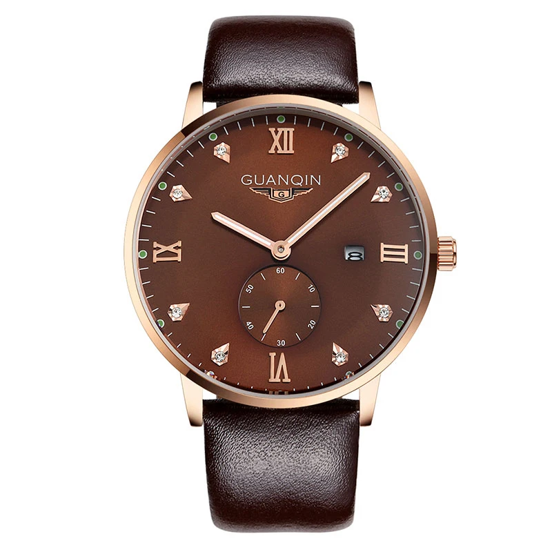 

GUANQIN GQ13001 Bauhaus Men's Watches Top Brand Luxury Casual Quartz Watch Luminous Leather Mens relogio male clock